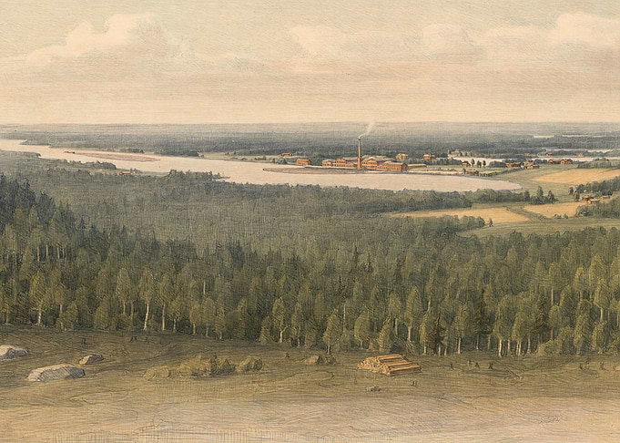 Industrial landscape with river and forest