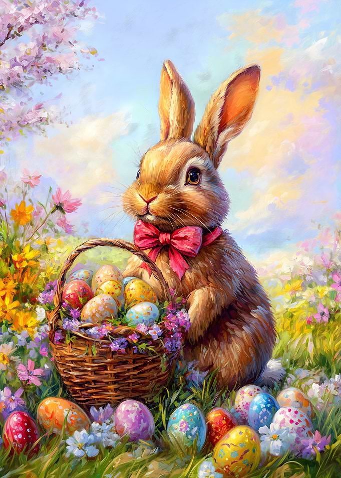 Easter Bunny with Basket of Eggs