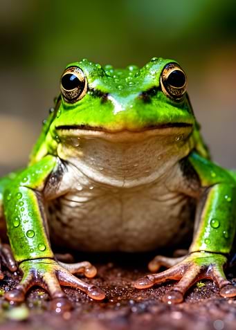 Close-up of a wet green frog
