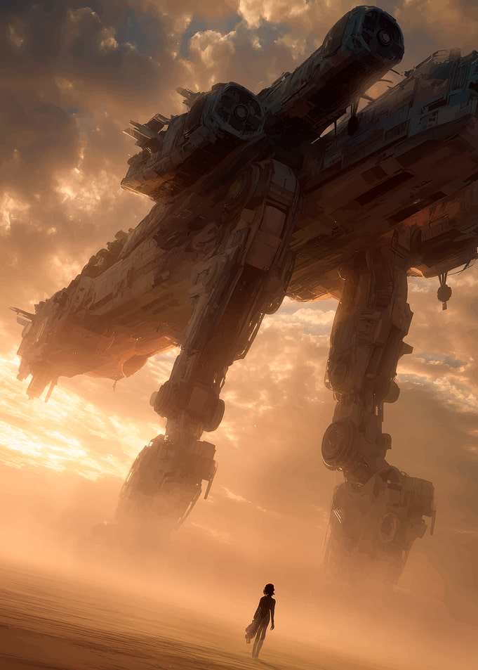 Giant Spaceship Over Desert Landscape
