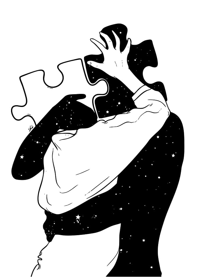 Cosmic Puzzle Piece Embrace