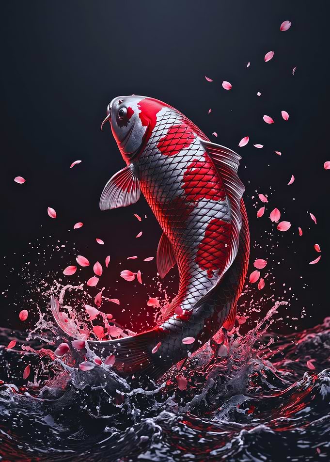 Red and Silver Koi Carp Leap