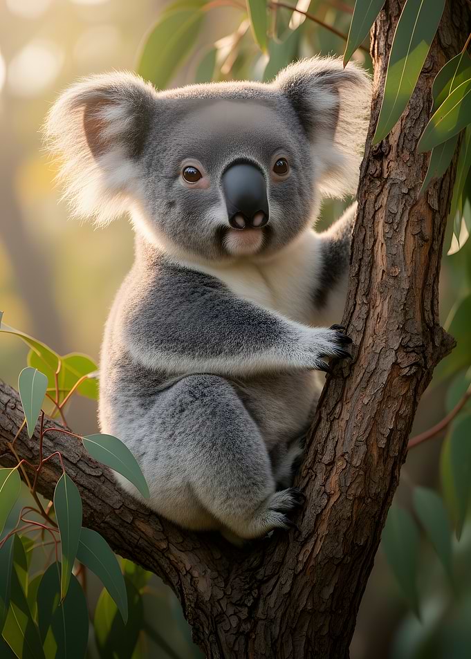Cute Koala in Eucalyptus Tree