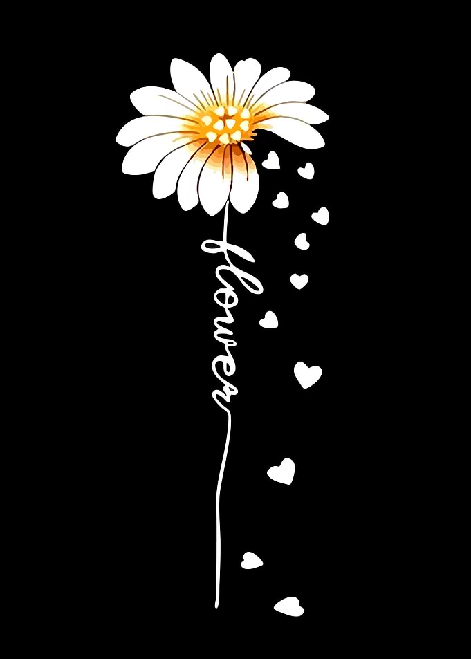 Daisy Flower with 'Flower' Text and Hearts