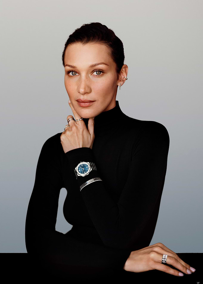 Bella Hadid in Black Turtleneck with Jewelry