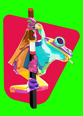 Frog Smoking on a Pole