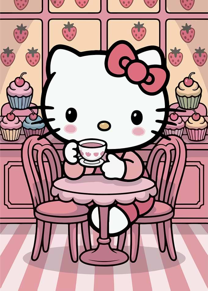 Hello Kitty at a Cafe
