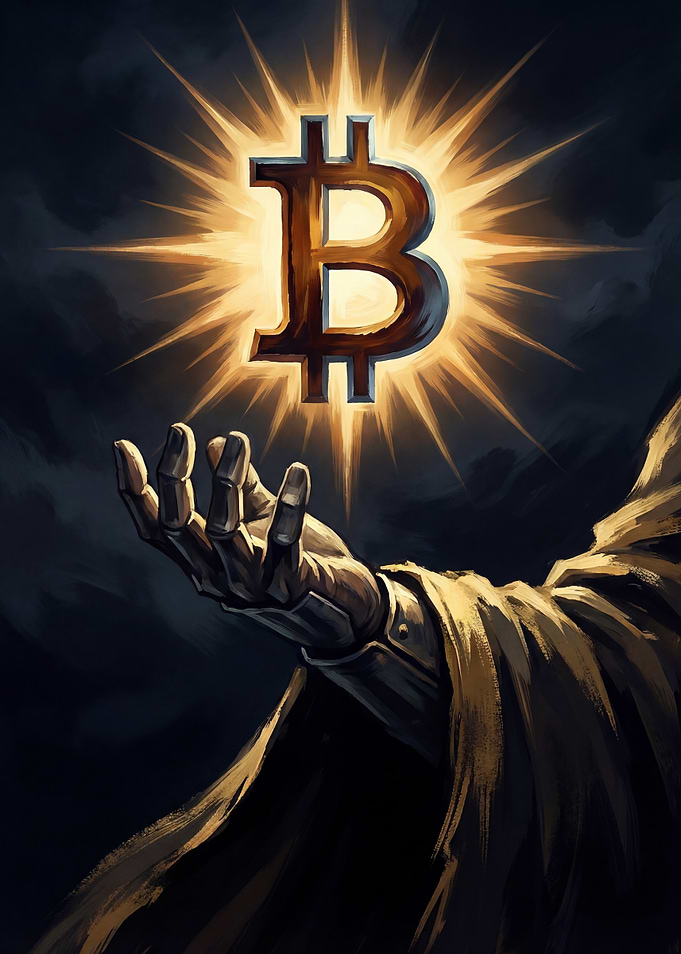 Bitcoin Symbol Glowing Above Hand