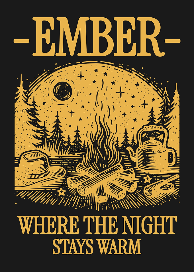 Ember Vintage Poster, Campfire Night Wall Art, Outdoor Camping Design, Wilderness Fire Decor