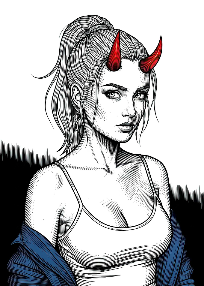 Devil Girl with Red Horns