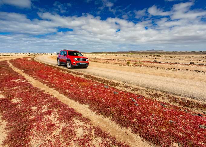 Red Jeep on a Desert Road, Canary Islands
