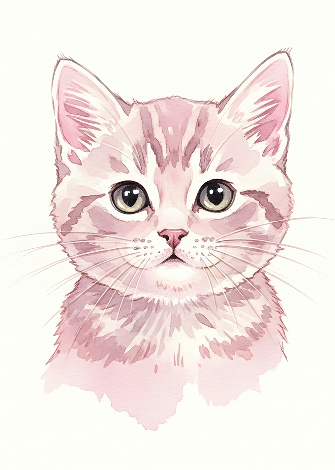 Watercolor Painting of a Pink Kitten