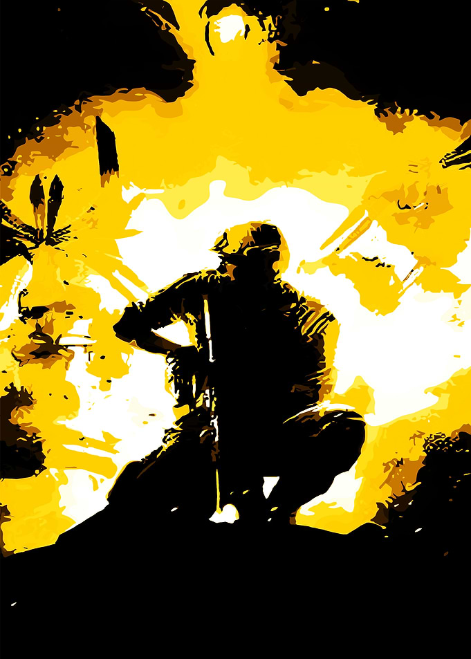 Soldier in Explosive Yellow Background