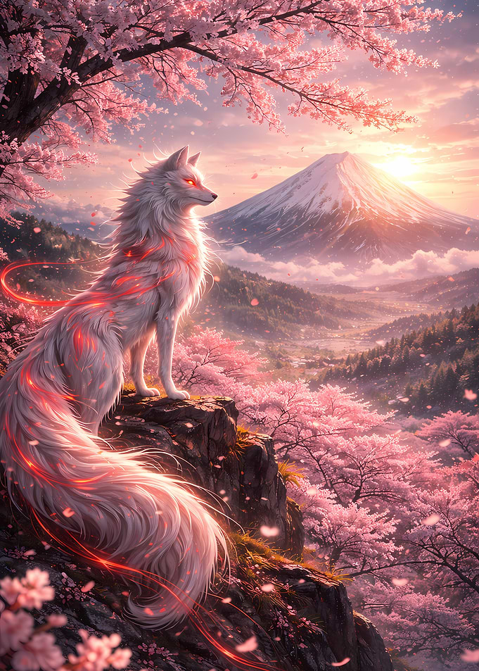 Mythical Fox Overlooking Mount Fuji