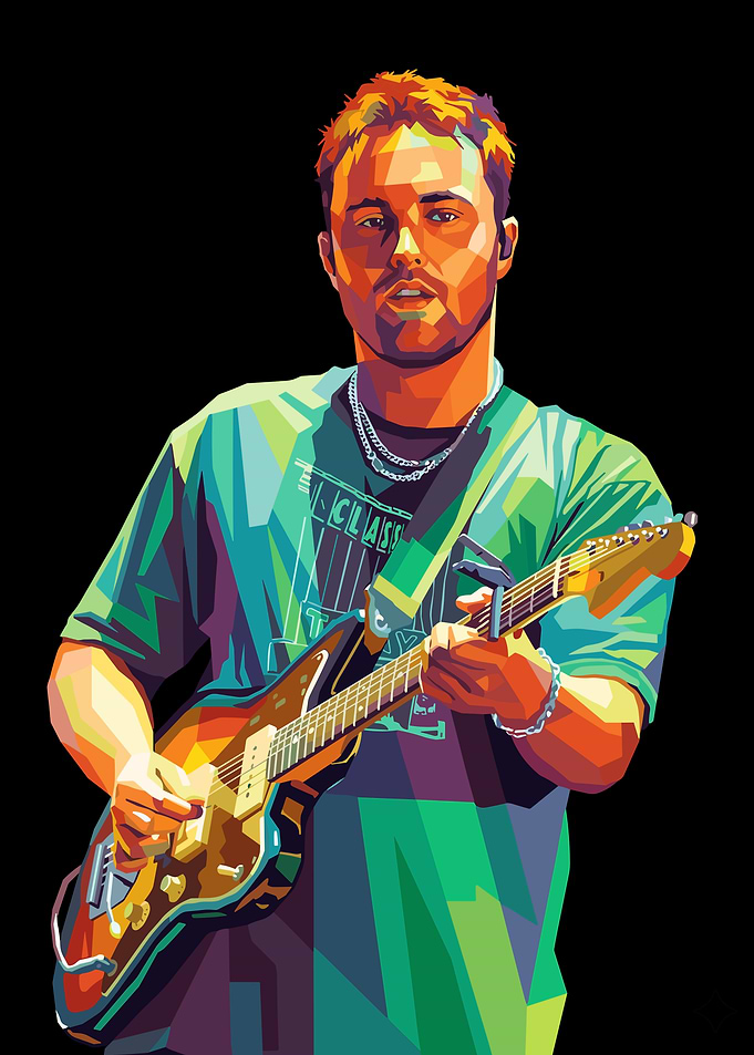 Sam Pender Playing Guitar in Pop Art Style