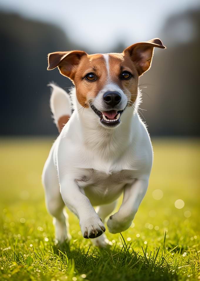 Jack Russell Terrier running in grass