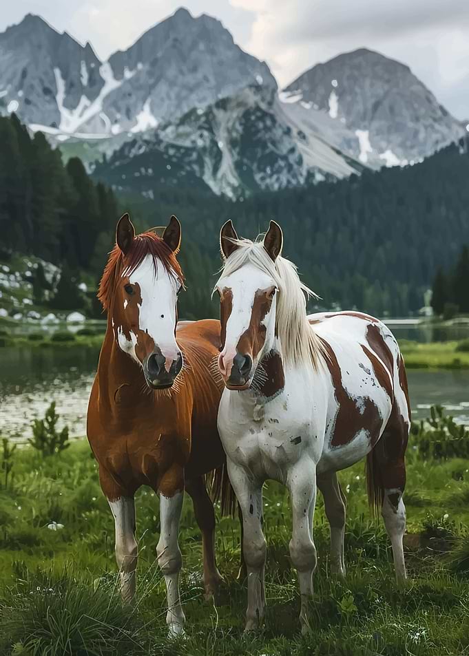 Two horses in a mountain landscape