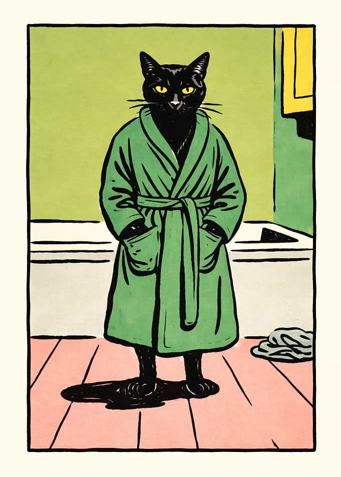 Bathrobe Cat Poster Wall Art