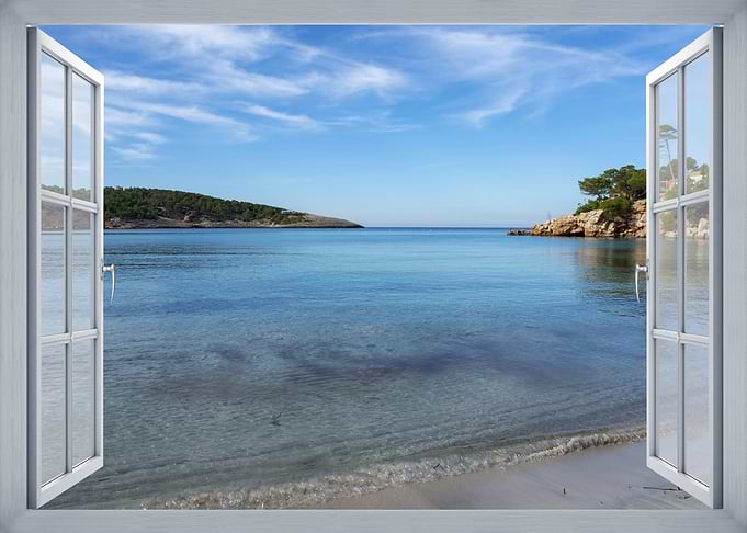 Open Window View of a Tropical Beach Ibiza