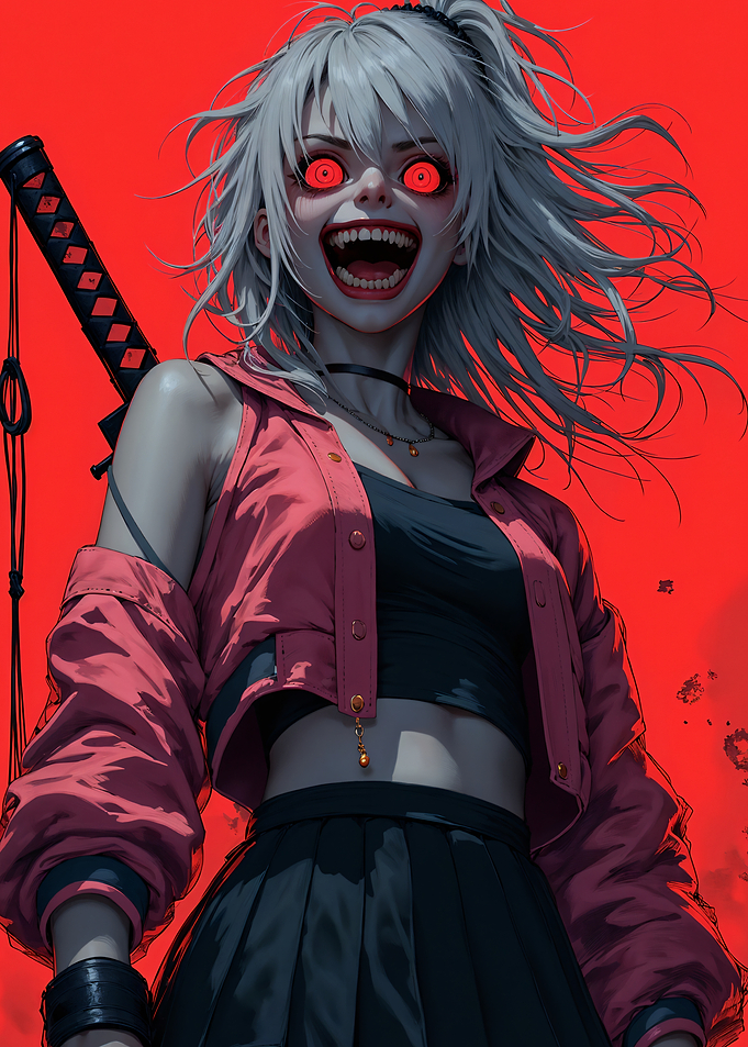 Anime Girl with Katana and Red Eyes