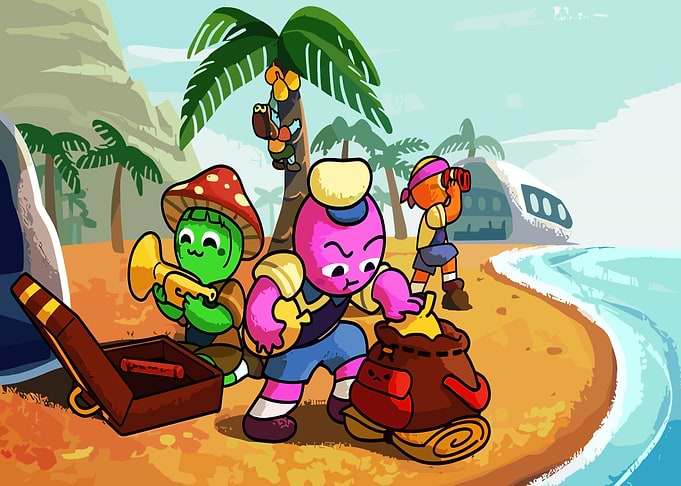 PEAK Cute characters on a tropical beach