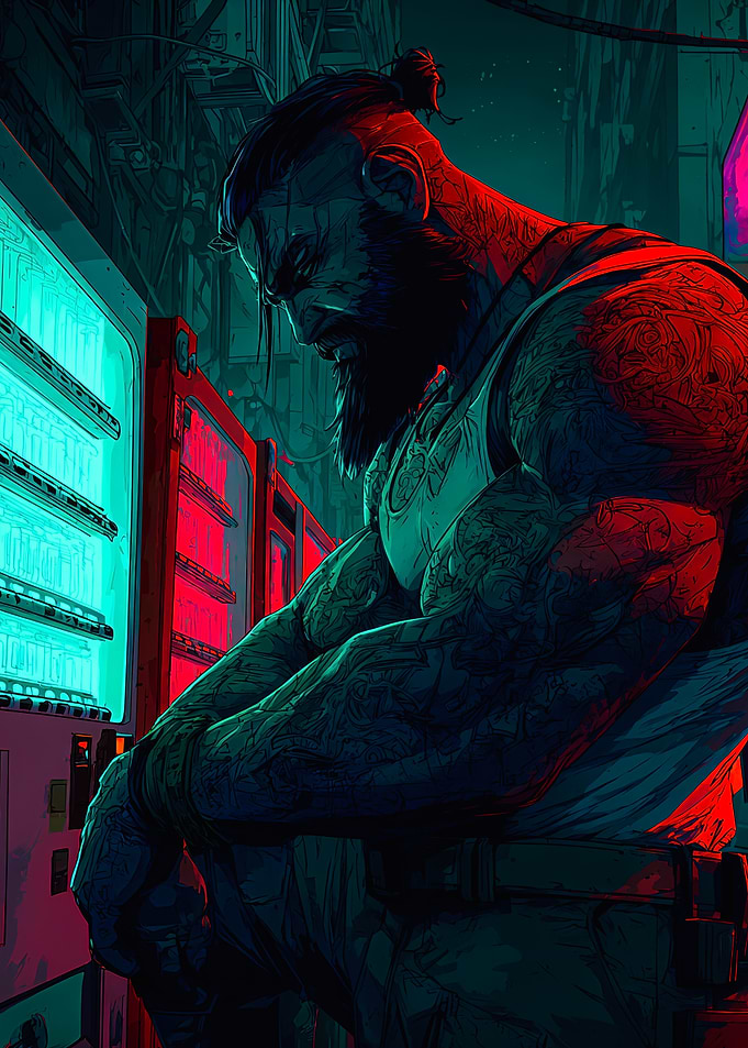 Tattooed Man at Vending Machine
