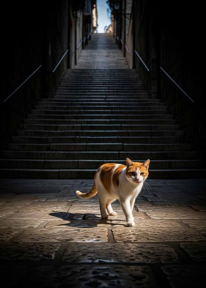 Cat on Stone Steps