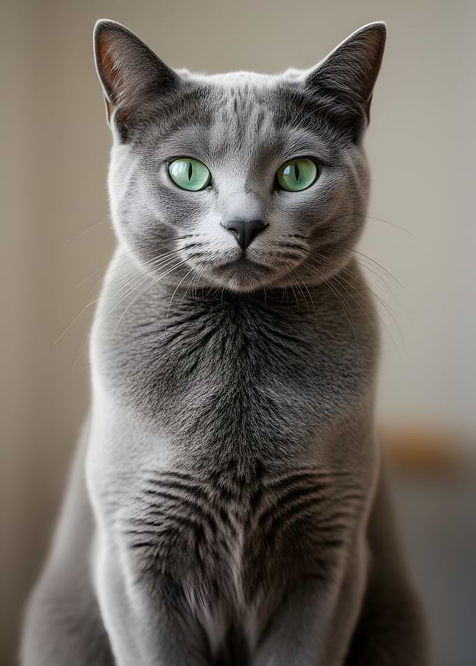Russian Blue Cat with Green Eyes