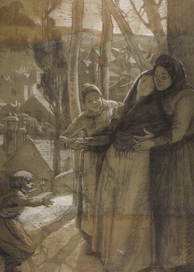 Family Embracing in a Village Setting