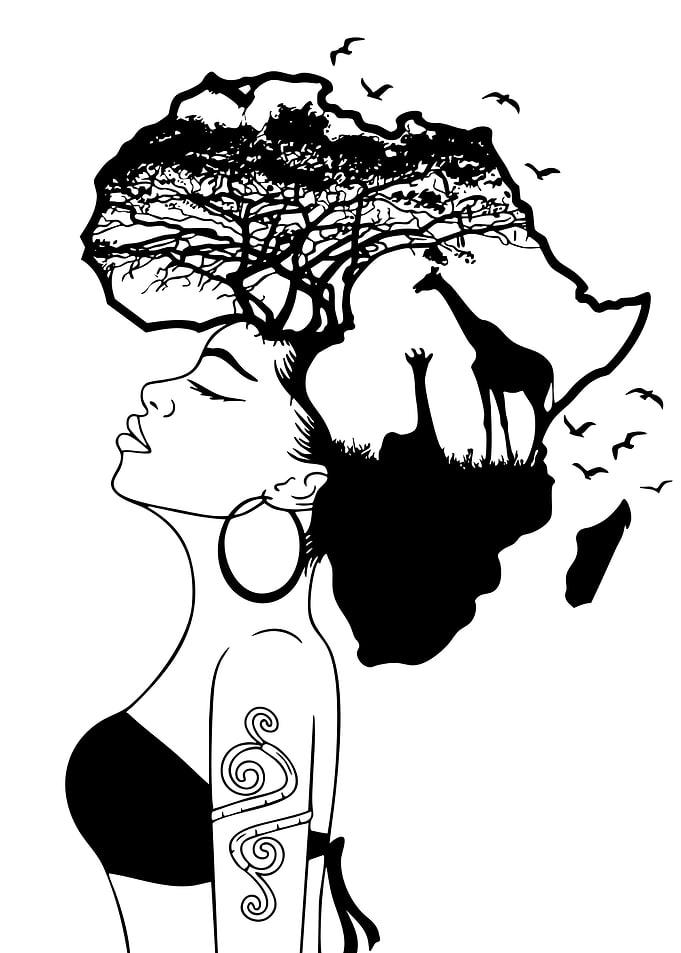 African Woman Silhouette with Continent Hair