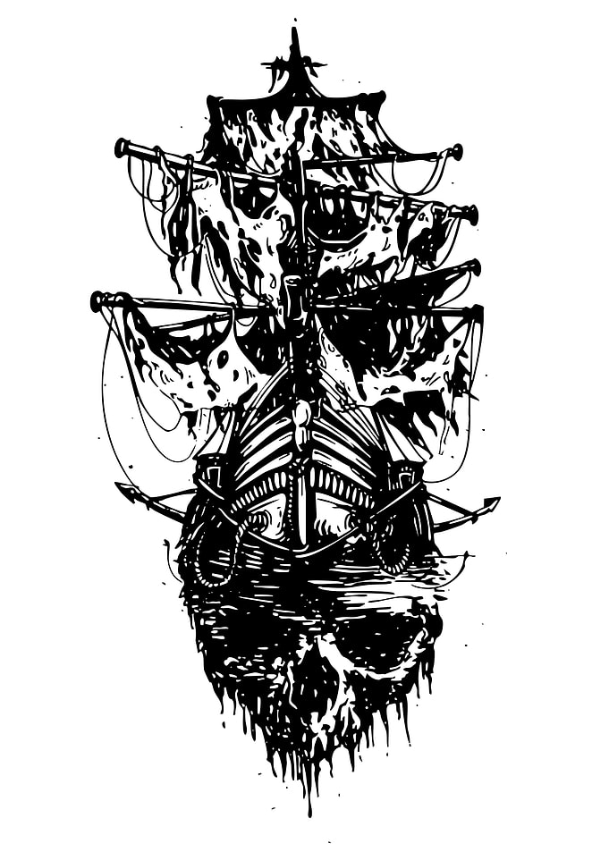 Skull Pirate Ship Illustration