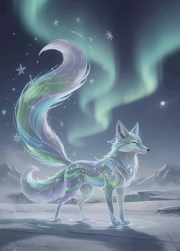 Spirit Fox Under Aurora Borealis