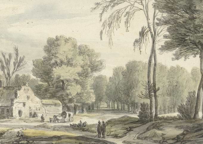 Rural Landscape with Farmhouse and Trees