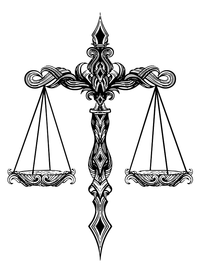 Ornate Scales of Justice Illustration