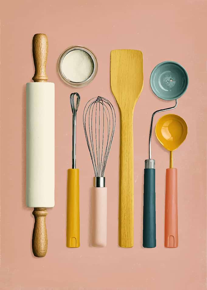 Baking Utensils on a Pink Background