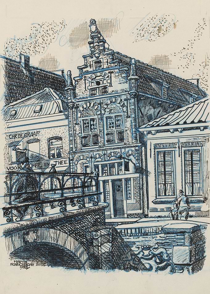 European Canal Bridge and Buildings