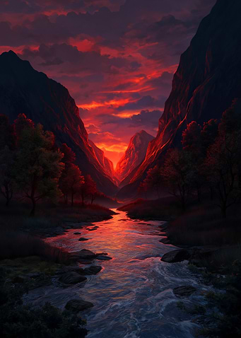 Dramatic Mountain Valley Sunset