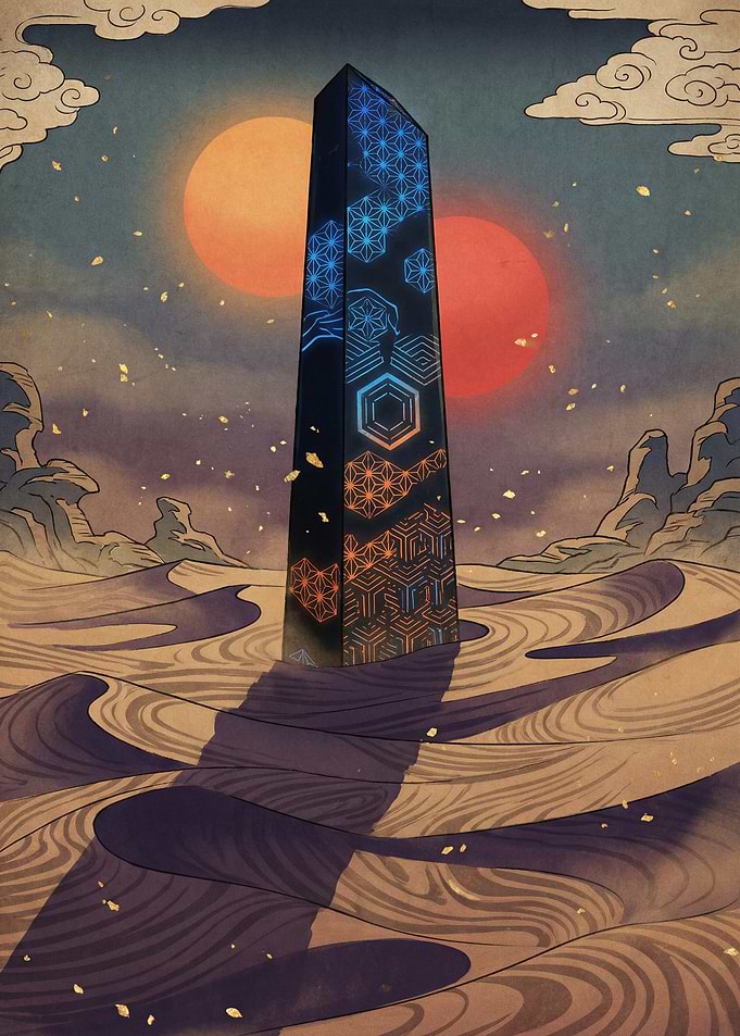 Futuristic Obelisk in a Desert Landscape