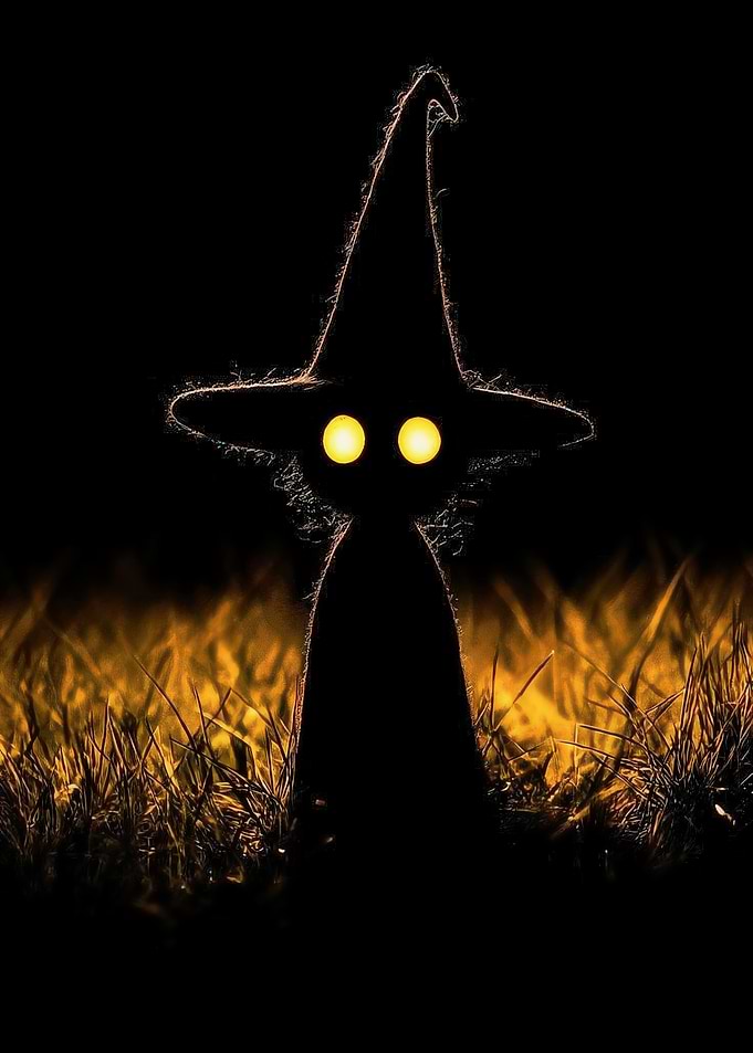 Silhouette Wizard with Glowing Eyes