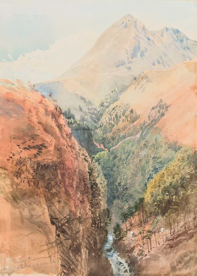 Mountain Gorge with River and Village