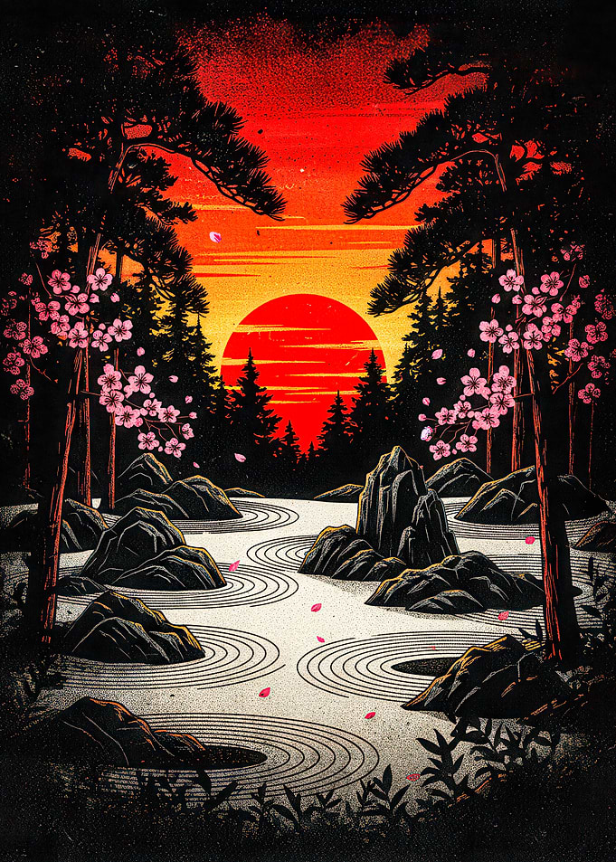 Japanese Zen Garden Sunset