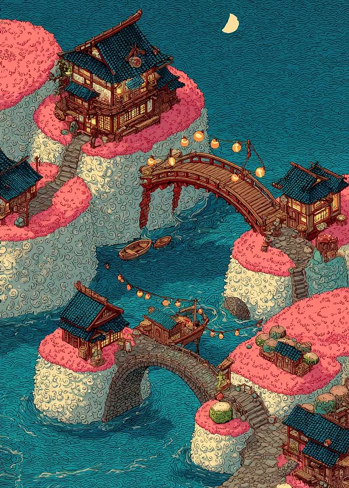 Japanese Village at Night