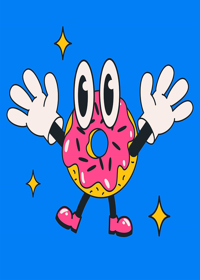 Cartoon Donut Character with Sparkles