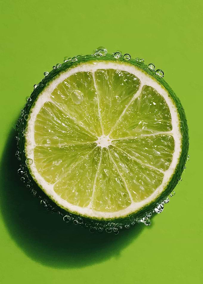 Lime slice with water droplets