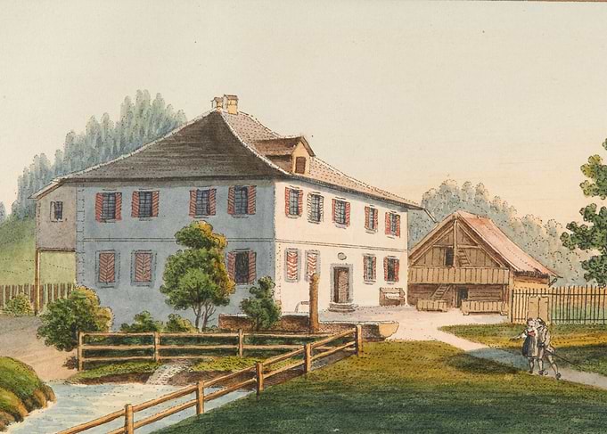Watercolor painting of a rural estate