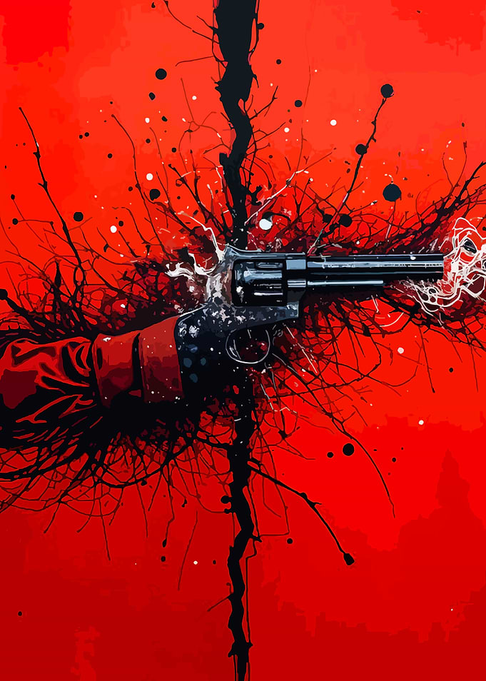 Gun Firing with Abstract Red Background