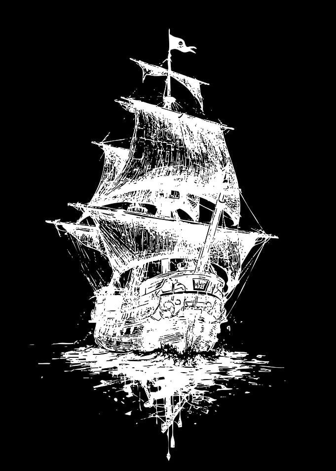 Pirate Ship Sailing on Rough Seas