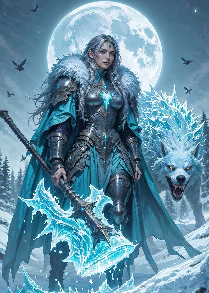 Ice Warrior with Wolf Companion