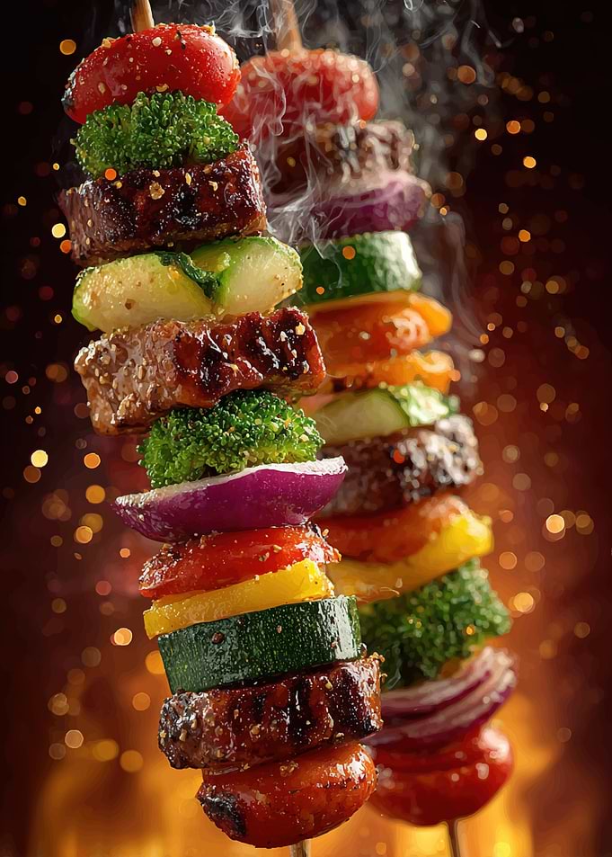 Grilled Skewers with Meat and Vegetables