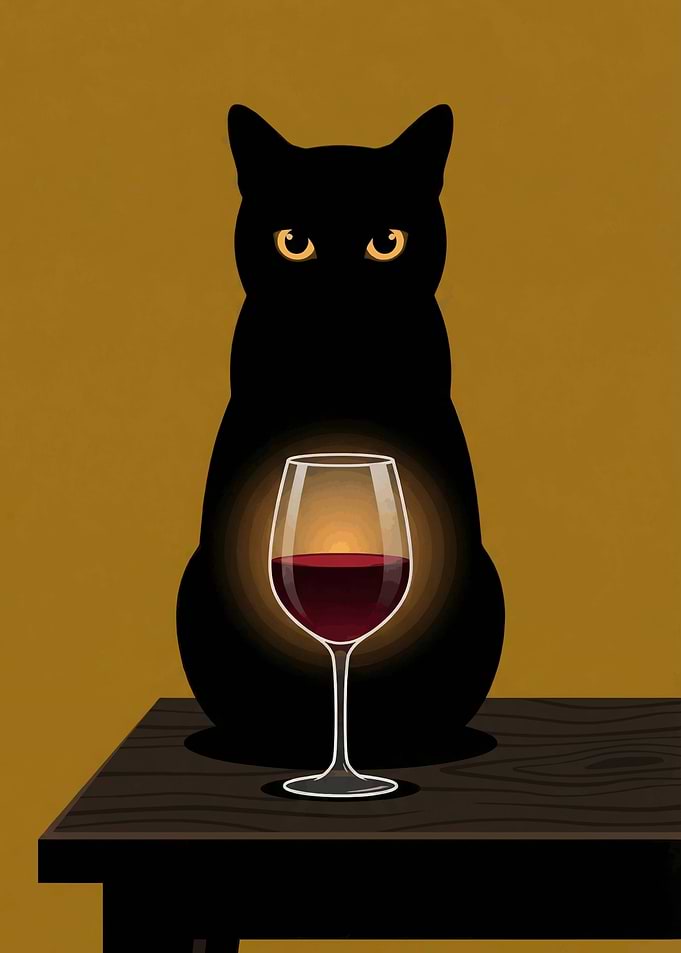 Black Cat Red Wine Funny Cat